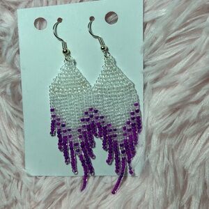 Clear & Purple Beaded Fringe Earrings | Lightweight Statement Earrings